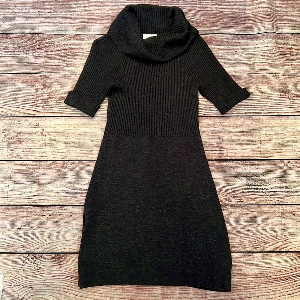 LOFT Charcoal Cuffed Short Sleeved Cowl Neck Sweater Dress